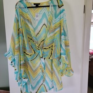 NWT Ashley Stewart Sheer Front Tie Chevron Cardigan
